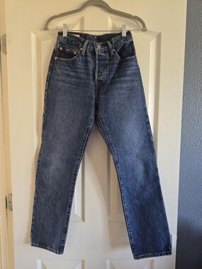 Levi's 501 Dark Blue Denim Jeans with Tan Stitching